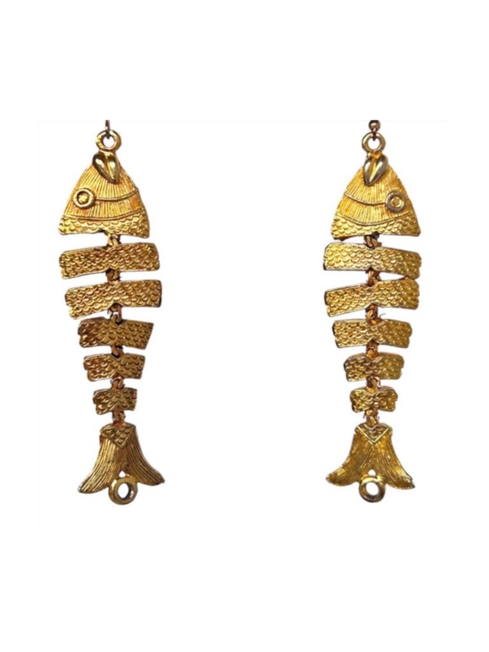 Vintage 1970s Gold Plated Articulated Fish Earrings